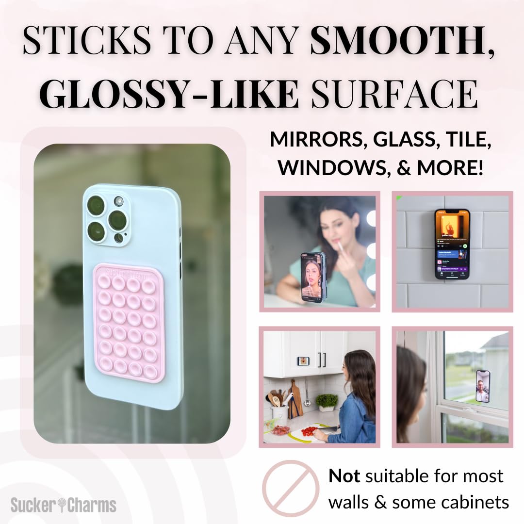 2.0 Removable And Reusable Adhesive, Silicone Suction Phone Mount, Cell Phone Accessory, Hands-Free Mirror Phone Holder, Tiktok